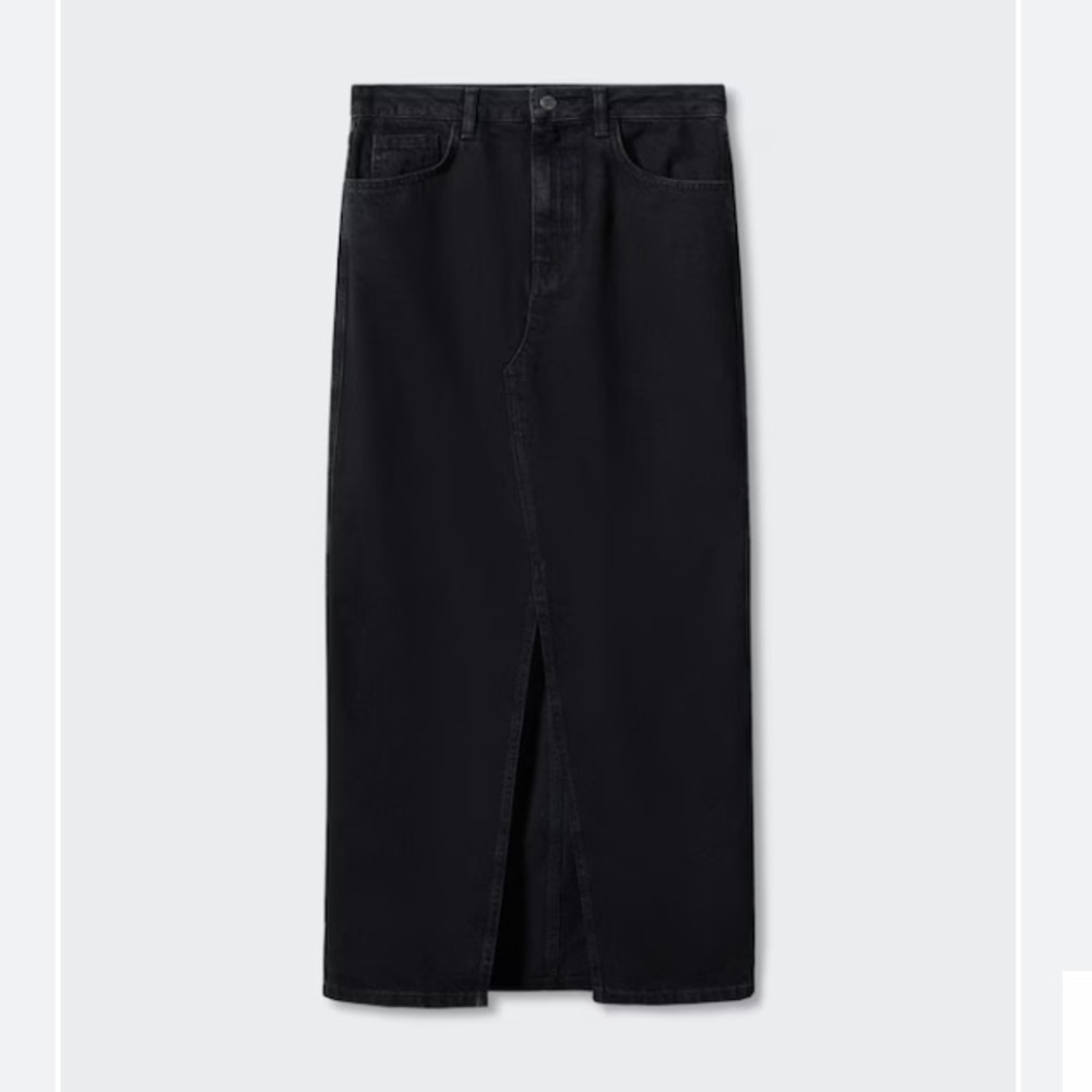 Mango Slit Black Denim Midi Skirt Size Medium